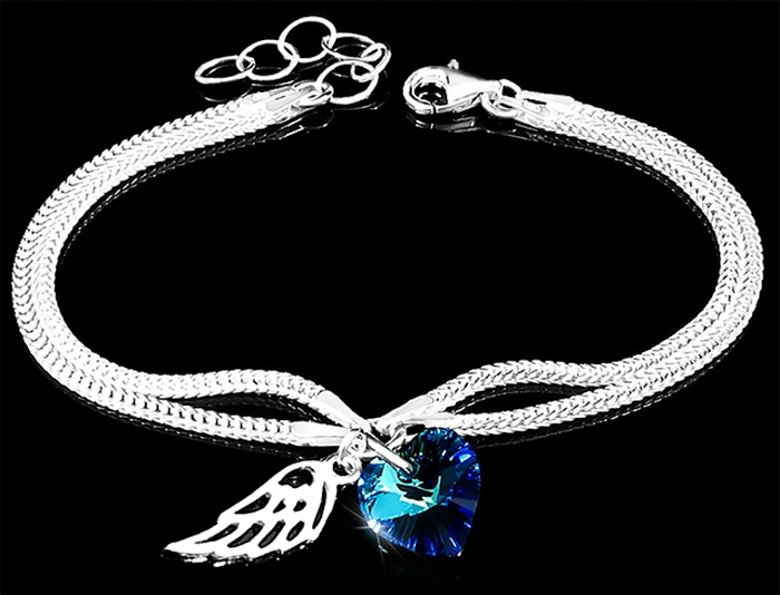 BRANSOLETKA SREBRNA SKRZYDŁO ANIOŁA SERCE SWAROVSKI SREBRO PRÓBY 925