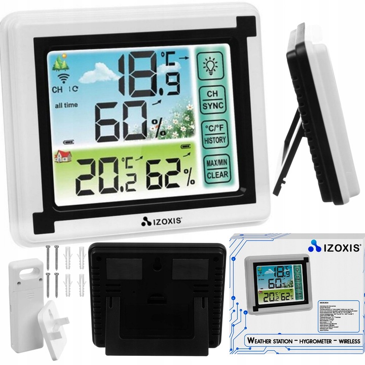 BEZPRZEWODOWA STACJA POGODY HIGROMETR TERMOMETR Z CZUJNIKIEM