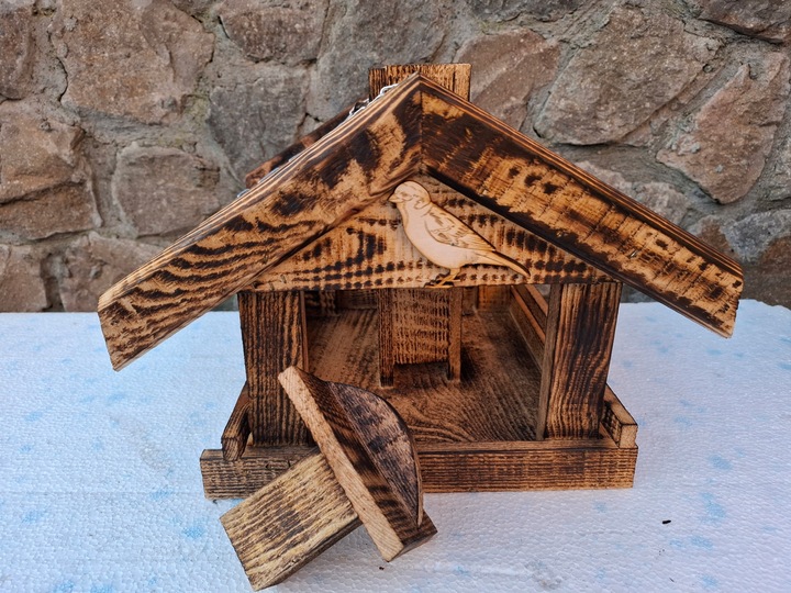 KARMNIK DREWNIANY opalany dla ptaków z WSYPEM WSYP budka lęgowa DUŻY