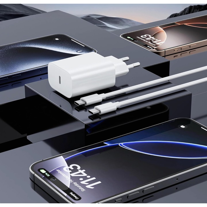 SZYBKA ŁADOWARKA DO IPHONE KOSTKA 25W + KABEL 1M / USB-C - IPHONE