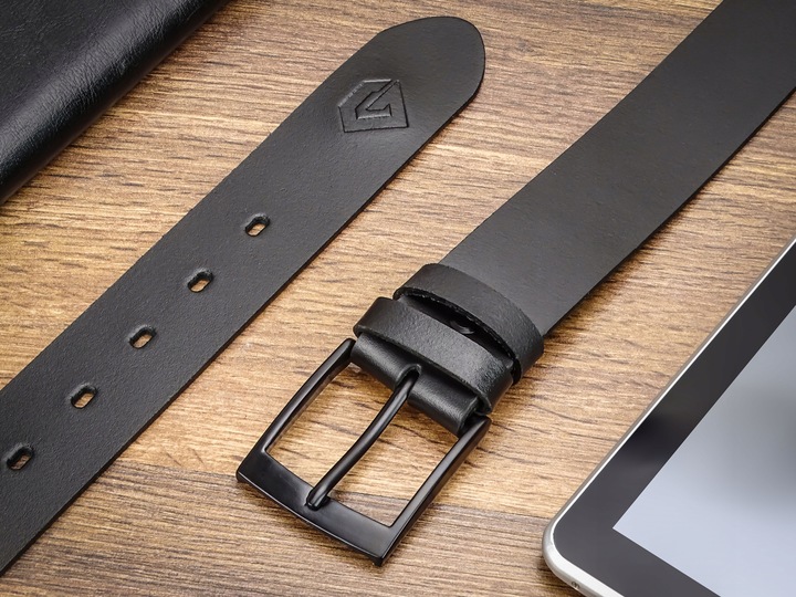 Pasek do Spodni Skórzany Męski Klamra Czarna Metal na Prezent 120cm