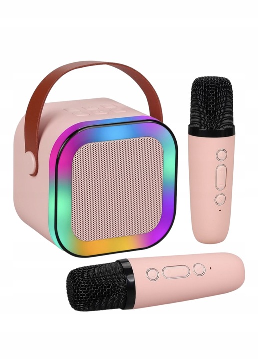 PRZENOŚNY GŁOŚNIK BLUETOOTH KARAOKE 2 MIKROFONY ZESTAW USB SD MINI JACK RGB