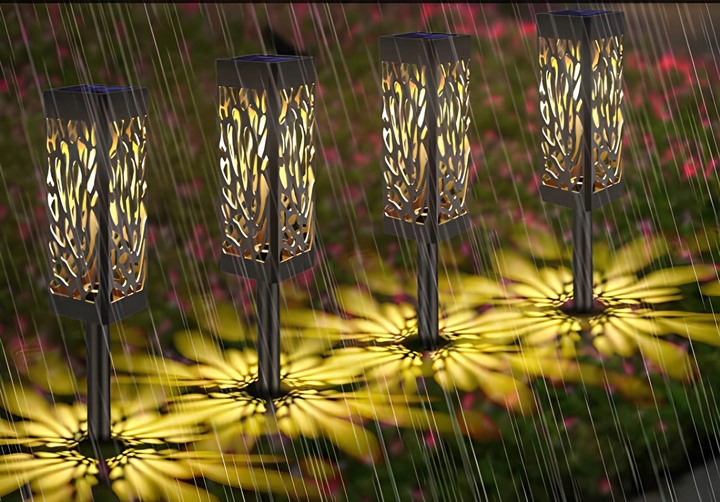 Lampy Solarne Ogrodowe LED Wbijana Do Ogrodu Zewnętrzna Barwa Ciepła Wzorek