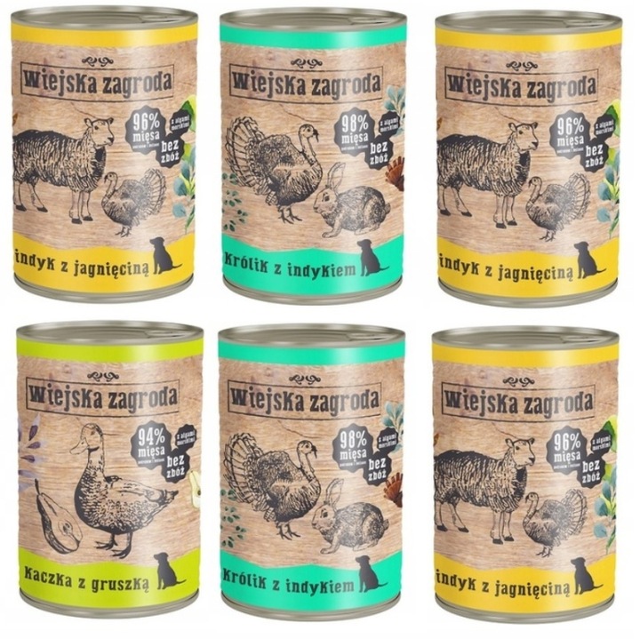 WIEJSKA ZAGRODA KARMA MOKRA MIX SMAKÓW 6x400G