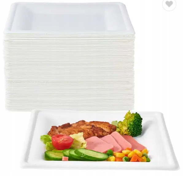 Kwadratowe talerze EKO 26×26 cm z trzciny cukrowej bio jednorazowe– 50 szt