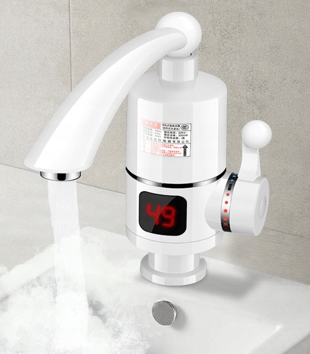 PRZEPŁYWOWY PODGRZEWACZ DO WODY ELEKTRYCZNY LCD FLEX OBROTOWY KRAN 3000W