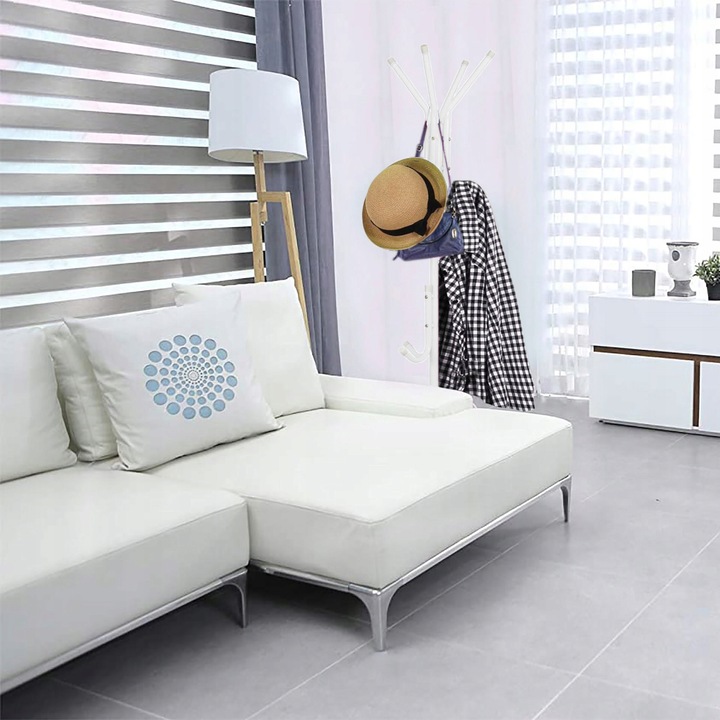 WIESZAK PODŁOGOWY STOJĄCY NA UBRANIA STOJAK METALOWY STABILNY BIALY