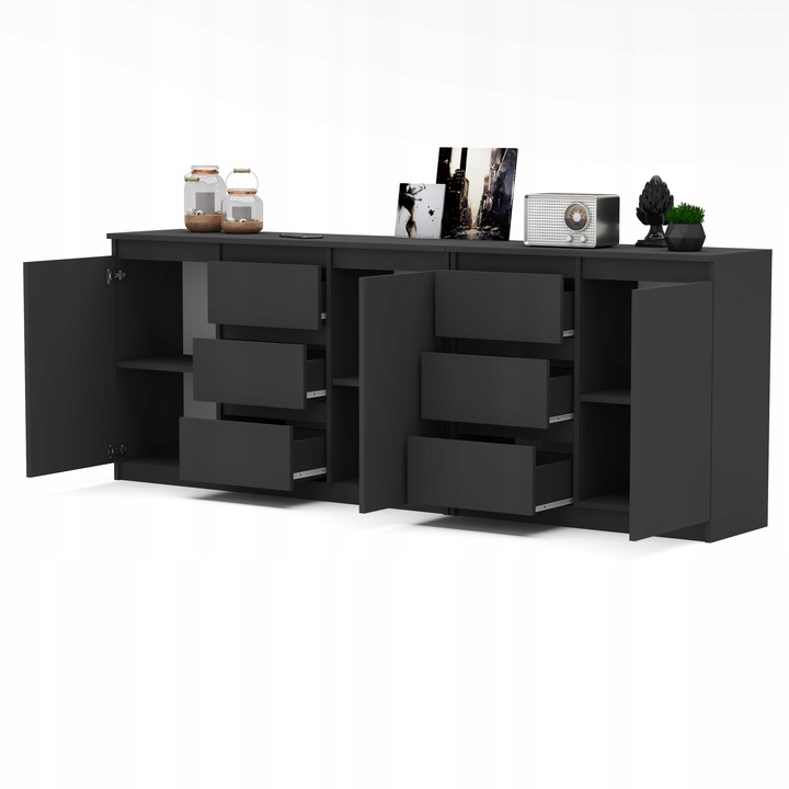 Komoda Antracyt/Wotan 6 szuflad 3 drzwi Duza Komoda 200 cm ZESTAW do