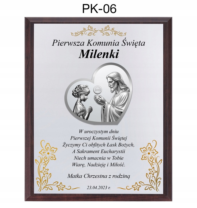 OBRAZEK PAMIĄTKA PIERWSZEJ KOMUNII ŚWIĘTEJ PREZENT NA KOMUNIĘ Z GRAWEREM