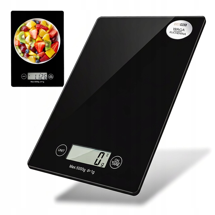 Waga kuchenna elektroniczna do odmierzania ważenia szklana 5 kg czarna