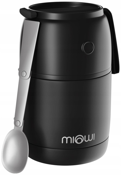 Termos obiadowy na zupę żywność Stalowy Miowi 450 ml Łyżka Czarny