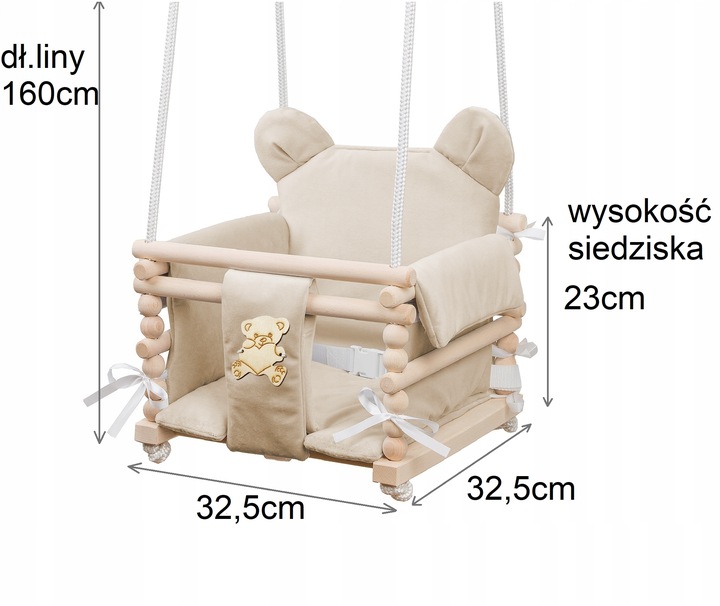 Huśtawka dla dziecka 3w1 z drewna z oparciem 6m+ do domu ogrodu Beżowa