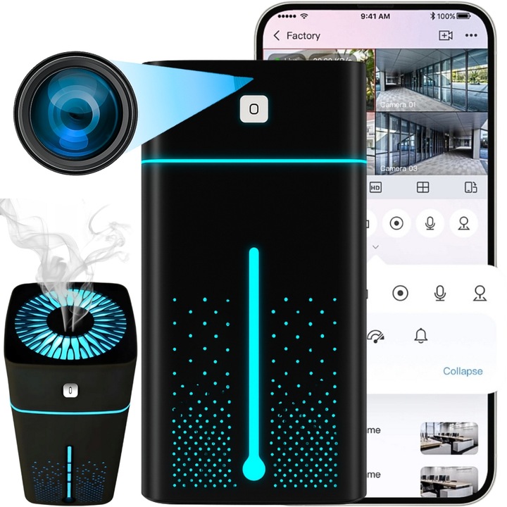 MINI KAMERA WIFI SZPIEGOWSKA W NAWILŻACZU CZUJNIK RUCHU PODGLĄD NA