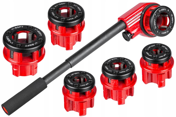 GWINTOWNICA RĘCZNA DO RUR grzechotka ZESTAW 6 narzynek głowic 1/4"–1