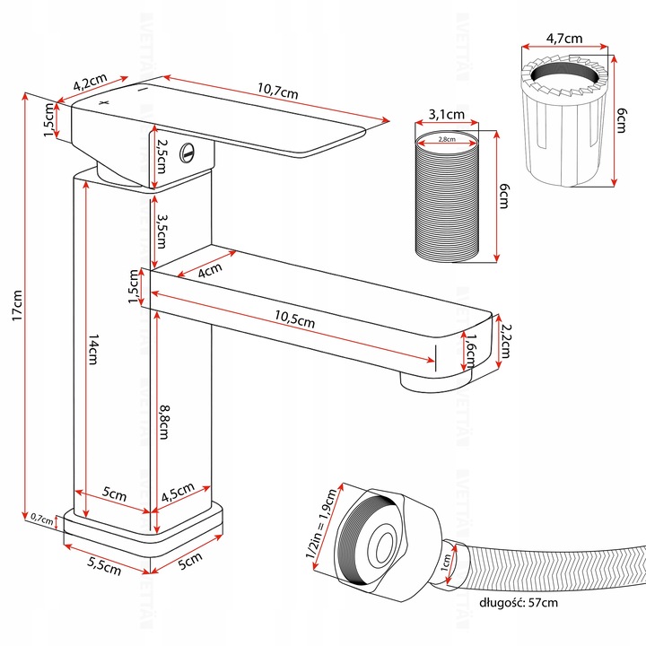 Bateria stojąca VETTÄ umywalkowa kran do umywalki zlewu chromowa niska