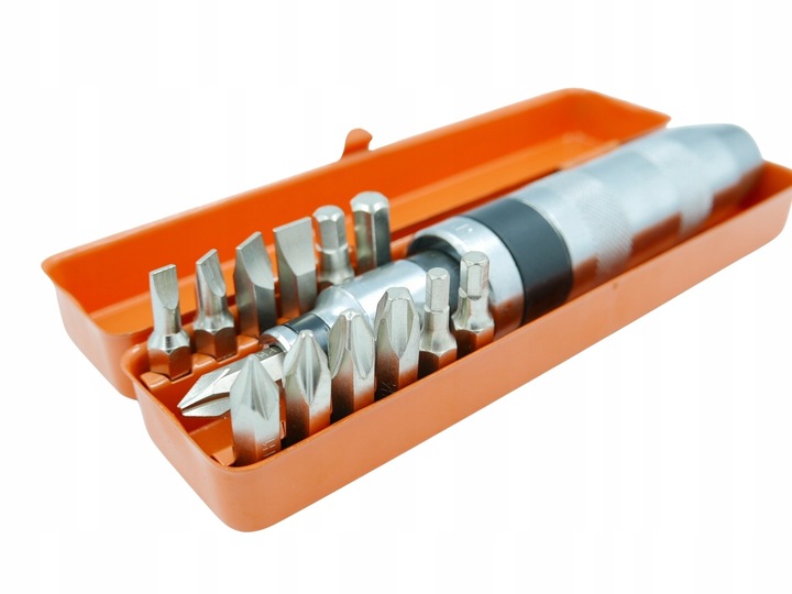 ŚRUBOKRĘT POBIJAK WYKRĘTAK WKRĘTAK UDAROWY 13 BITÓW + METALOWE PUDEŁKO