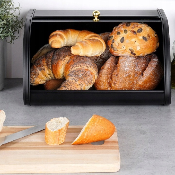 Mały CHLEBAK czarny metalowy pojemnik kuchenny na pieczywo chleb bułki