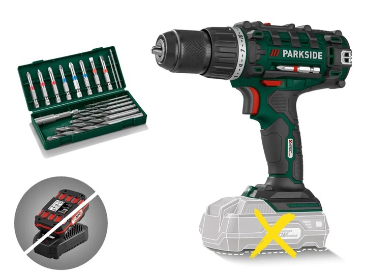 Najnowsza Wiertarka Parkside 20 V + akumulator + bity + ładowarka 65W PL