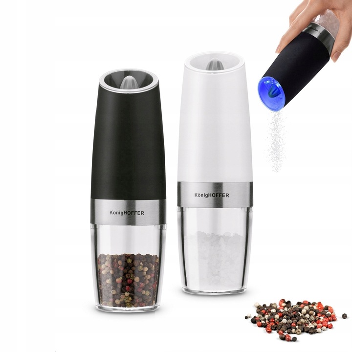 Zestaw 2x MŁYNEK ELEKTRYCZNY PIEPRZU i SOLI biały i czarny Konighoffer Luca