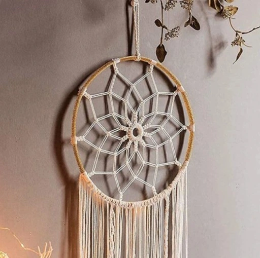 MAKRAMA NA ŚCIANĘ BOHO ŁAPACZ SNÓW OZDOBA ŚCIENNA ZE SZNURKA LIŚCIE OZDOBNE