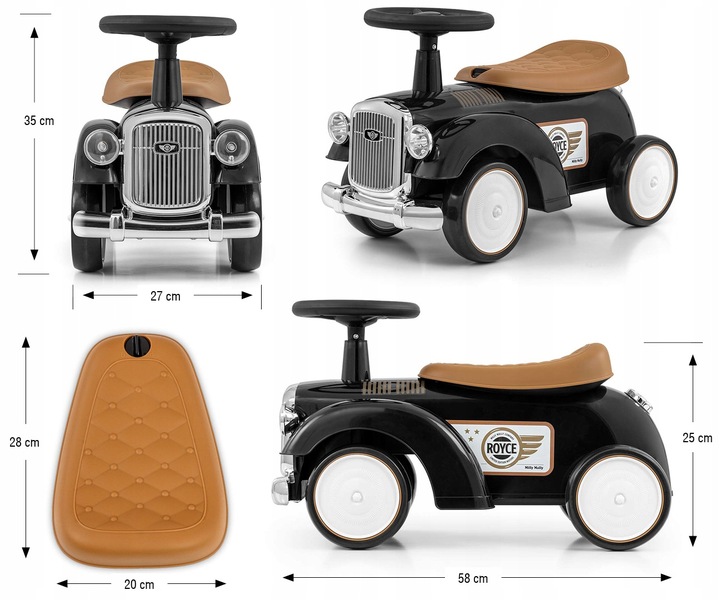Milly Mally Pojazd Royce Black Czarny Pchacz Retro Samochód Klasyczne Autko