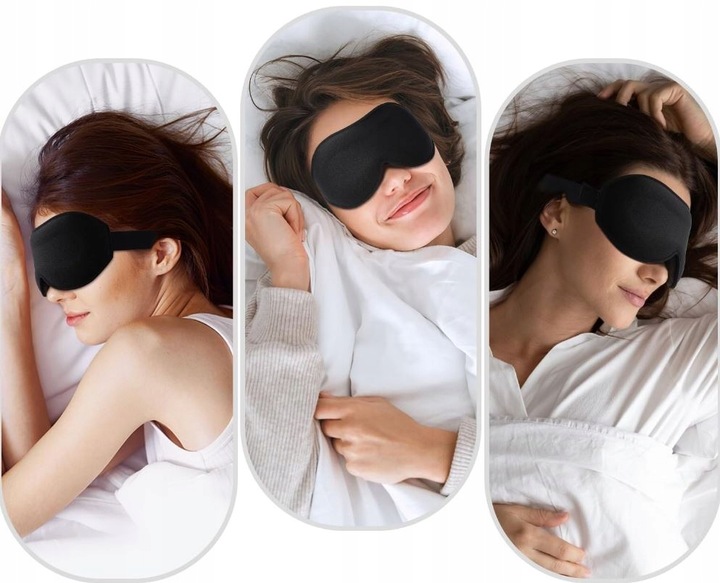 OPASKA NA OCZY DO SPANIA MASKA 3D REGULOWANA LEKKA 100% ZACIEMNIENIA CZARNA