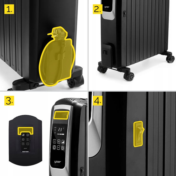 Grzejnik olejowy Yoer 2500W 10 żeberek +Timer +3 moce +Tryb