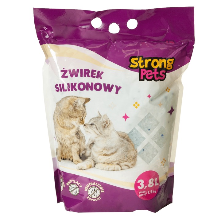 ŻWIREK SILIKONOWY 8x3,8l BEZPYŁOWY Strong Pets Kot