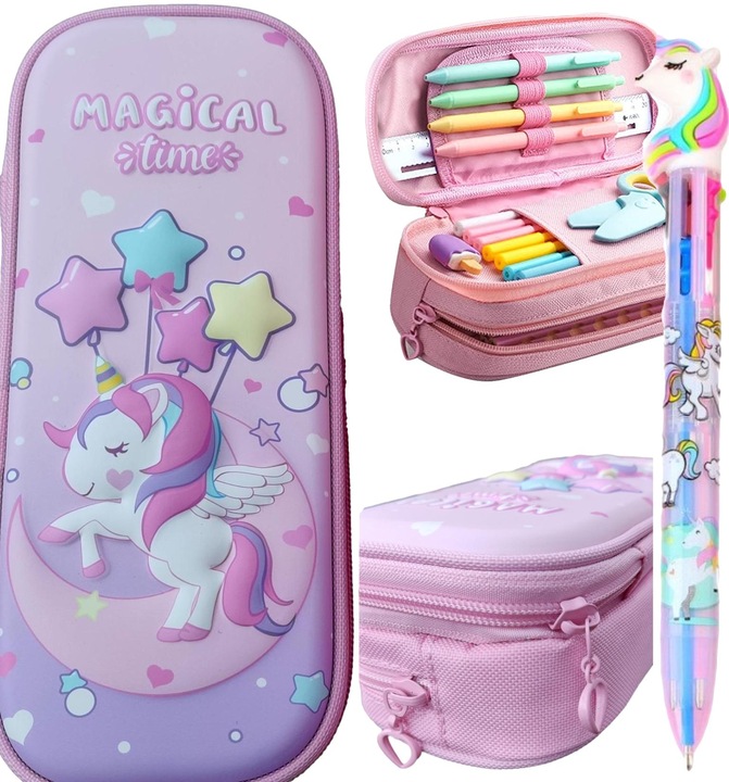 DUŻY PIÓRNIK PODWÓJNY DO SZKOŁY JEDNOROŻEC DŁUGOPI