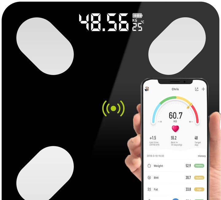 WAGA ŁAZIENKOWA ANALITYCZNA SLIM 180KG SMART+ 31w1 ANDROID iOS