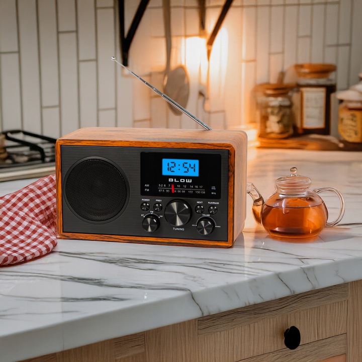 RADIO KUCHENNE RETRO PRZENOŚNE BLUETOOTH ZEGAR LCD FM ANTENA AUX USB-C