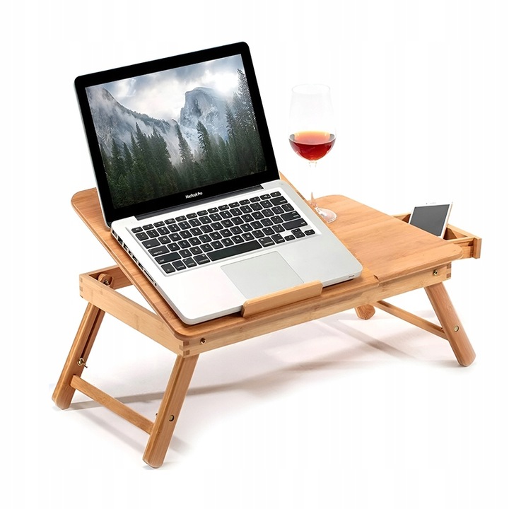 Stolik pod Laptopa bambusowy do Łóżka Taca Podstawka Regulowana Skladana