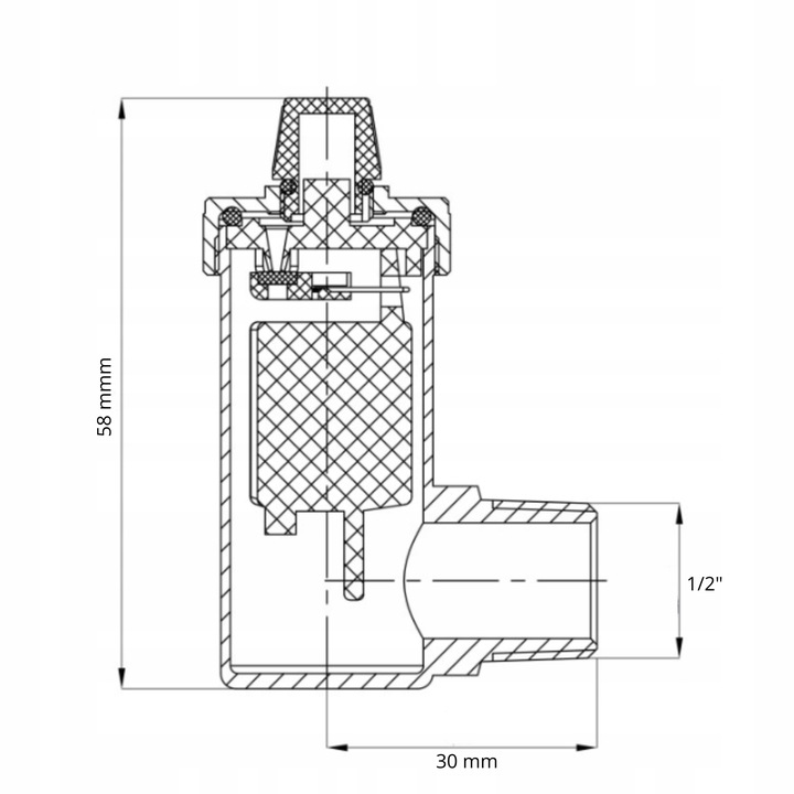 ODPOWIETRZNIK AUTOMATYCZNY AUTOMAT 1/2" CALA KĄTOWY BOCZNY BIAŁY