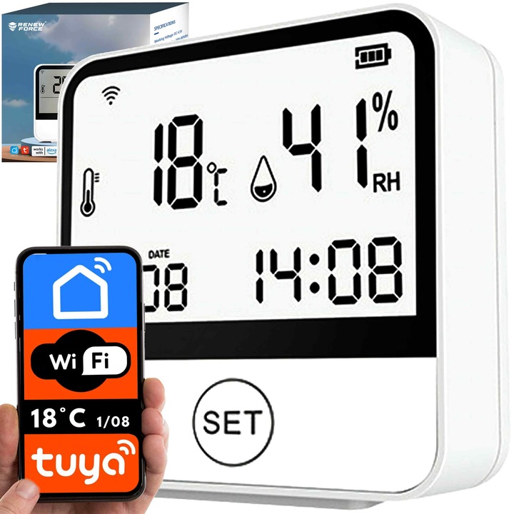 Stacja pogodowa WiFi Termometr Higrometr ZDALNY DOSTĘP Zegar Aplikacja