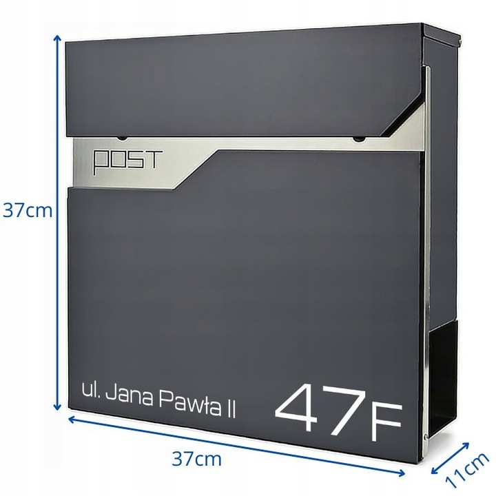 SKRZYNKA NA LISTY POCZTOWA Z ADRESEM NAPISEM NUMEREM DOMU ANTRACYT