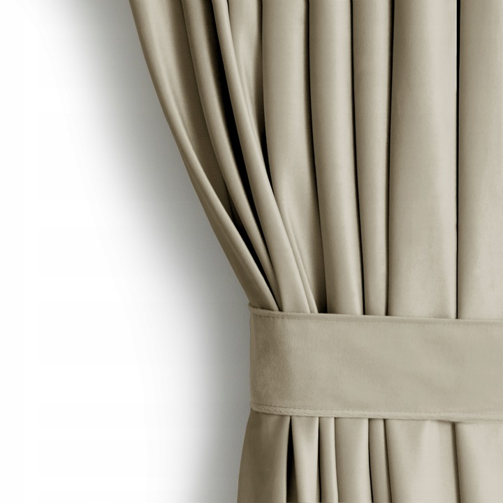 RESTILO Zasłona welurowa plus szarfa na taśmie wave multi 140x245 Beżowa