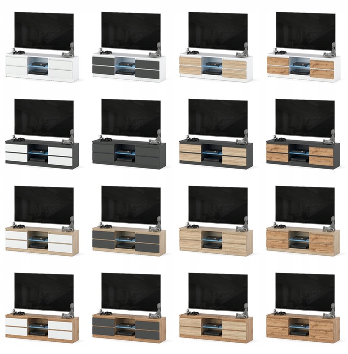 Szafka RTV 138cm Stolik pod TV Komoda stojąca 4 szuflady ANTRACYT DĄB