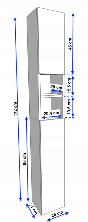 Szafka łazienka słupek łazienkowa stojąca wąska regał półka biały