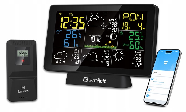 Stacja Pogody WiFi TUYA TermHoff TH-WS7 Barometr Alarm Zegar J. Polski