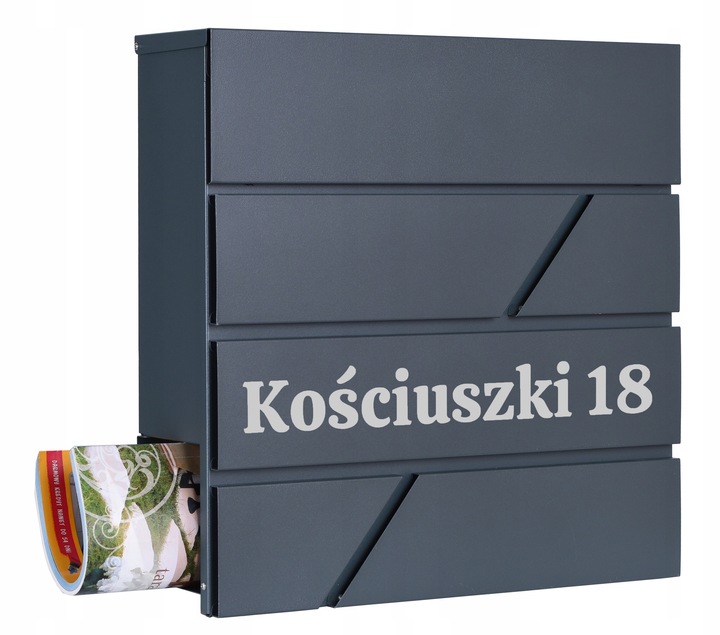 SKRZYNKA POCZTOWA NA LISTY POCZTĘ Z GAZETNIKIEM NUMEREM DOMU NAZWĄ