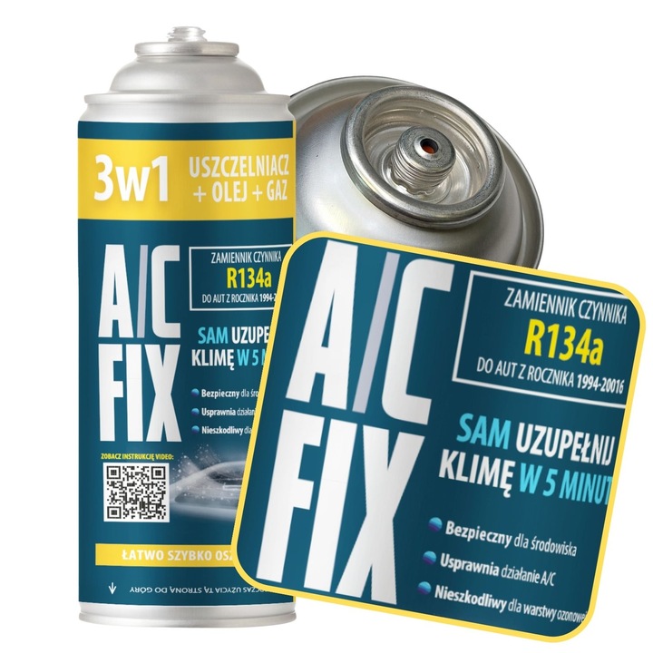 3w1 GAZ R134a do nabijania KLIMATYZACJI AUT z Uszczelniaczem Olejem 170g A