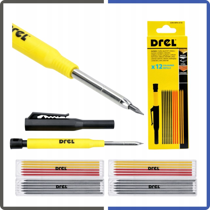 Ołówek Stolarski Budowlany Automatyczny Z Temperówką 24 Szt Wkładów