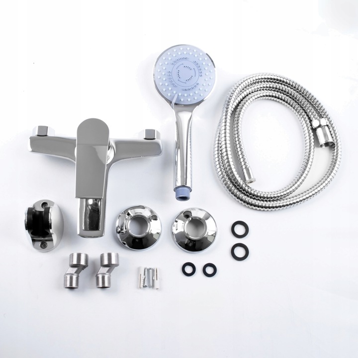 Bateria wannowa ścienna z prysznicem chrom srebrna słuchawka z wężem YOKA