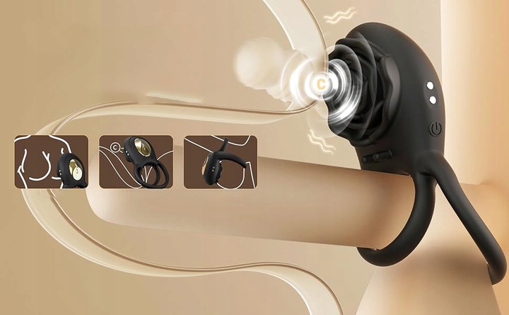 Męski wibrujący pierścień na penisa z różanym stymulatorem łechtaczki 8