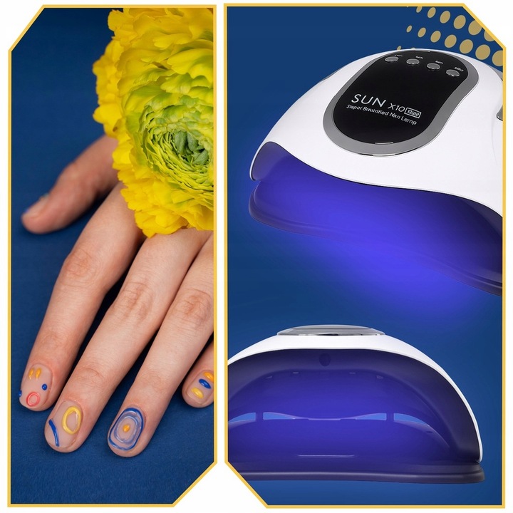 Mocna Lampa Do Paznokci Hybryd Żeli UV LED Sun x10 Max LCD Z Rączką