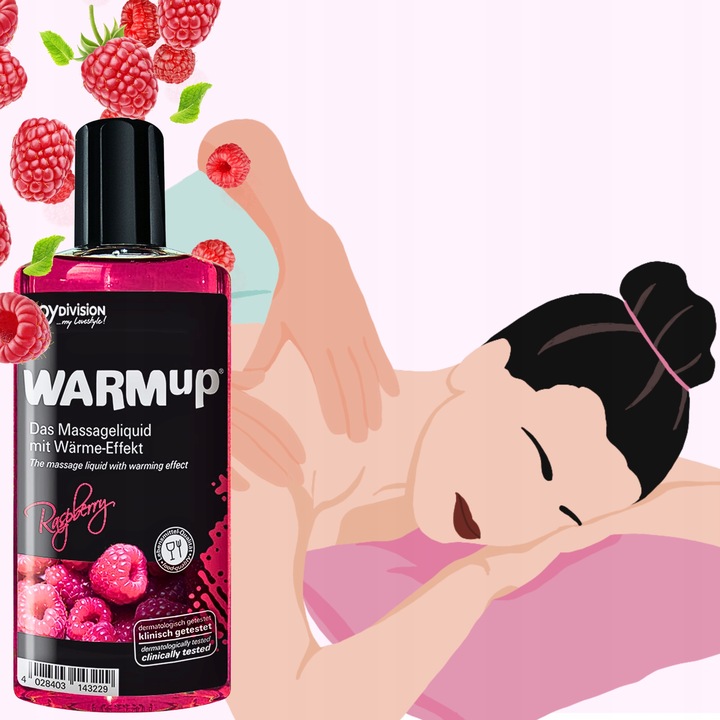 Olejek do masażu erotycznego dla par JADALNY malinowy ROZGRZEWAJĄCY 150 ml