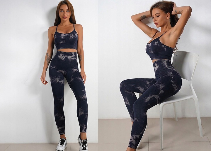 LEGGINSY SPORTOWE CZARNE DAMSKIE PUSH UP KOMPLET Stanik i Leginsy Top GYM L