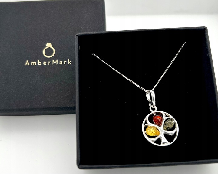 Wisiorek srebrny z bursztynem ORYGINALNA ZAWIESZKA ze srebra FILM DRZEWKO