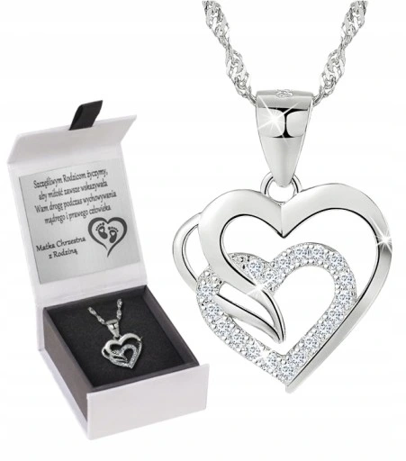 SREBRNY NASZYJNIK SERCE SREBRO 925 ŁAŃCUSZEK DAMSKI Z ZAWIESZKĄ GRAWER