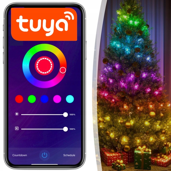 LAMPKI CHOINKOWE 100LED MULTIKOLOR ŚWIĄTECZNE SMART WIFI TUYA PILOT 10M